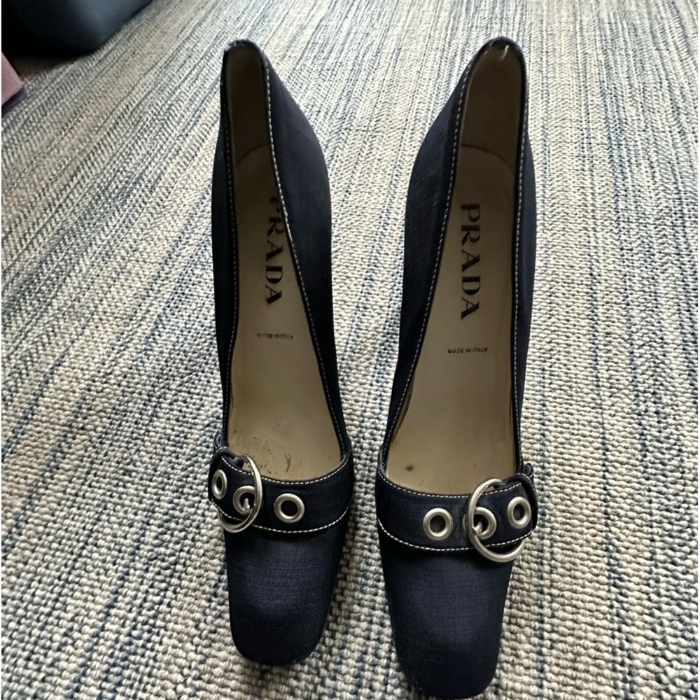 Prada Black Pumps with Silver Buckle Detail